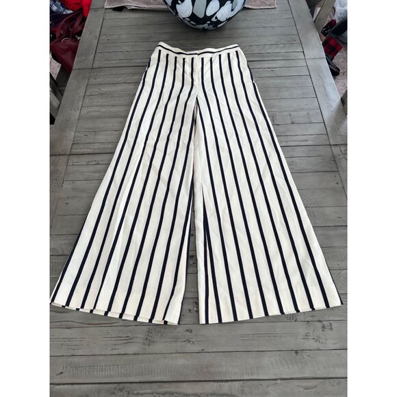 Veronica Beard Navy and White Striped Wide Leg Pants - Picture 3 of 7